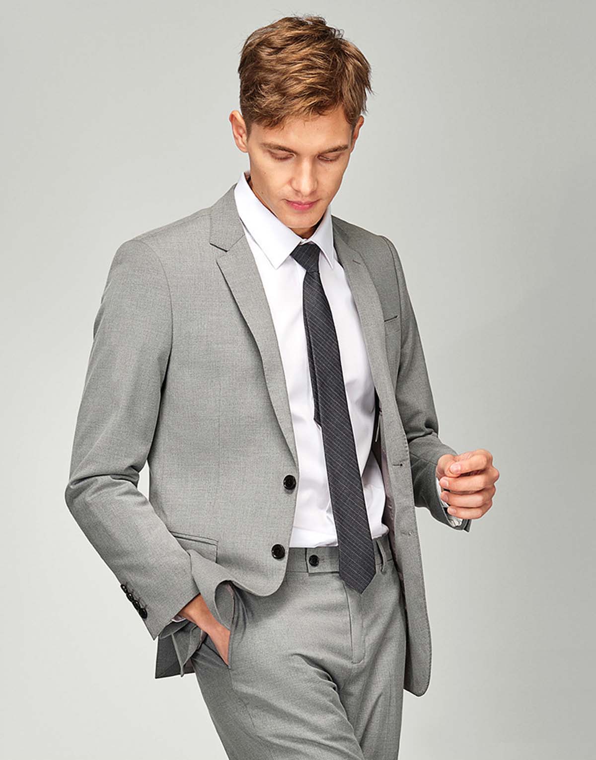 Custom Light Gray Pure Wool Suit-s8806